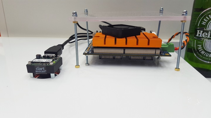Figure 1: The prototype device pictured here comprises a Basler MIPI CSI-2 camera with S-Mount lens, SMX8 SMARC 2.0 Computer on Module from Congatec based on an MX 8M applications processor from NXP Semiconductors, and deep learning software from Irida Labs.