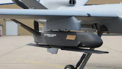 The General Atomics Aeronautical Systems Sparrowhawk UAS, mounted on an aircraft hardpoint. The General Atomics Aeronautical Systems Sparrowhawk UAS, mounted on an aircraft hardpoint.