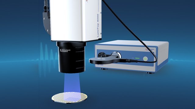 The camera-based measurement solution with the LumiTop 4000 in combination with a 100 mm macro lens permits fast parallel analysis of the &mu;LEDs of a wafer.