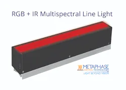 Figure 10: Metaphase's family of multispectral LED lights, the RGB + IR LED Line Lights, features individually controllable RGB + IR LEDs to maximize contrast. They are suitable for print inspection, banknote, package and label inspection, food inspection, and more. (Photo courtesy of Metaphase Technologies.) Figure 10: Metaphase's family of multispectral LED lights, the RGB + IR LED Line Lights, features individually controllable RGB + IR LEDs to maximize contrast. They are suitable for print inspection, banknote, package and label inspection, food inspection, and more. (Photo courtesy of Metaphase Technologies.)