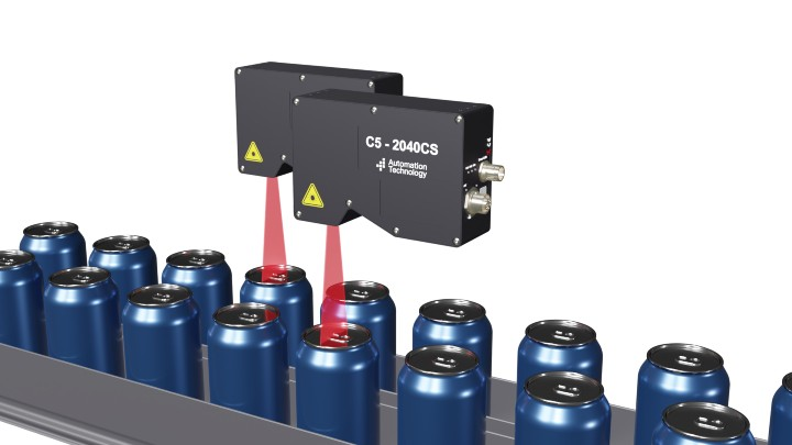 Figure 1: The AT 3D sensor scans the curvature of the can lid and generates a 3D point cloud from it. (Photos courtesy of AT - Automation Technology.)