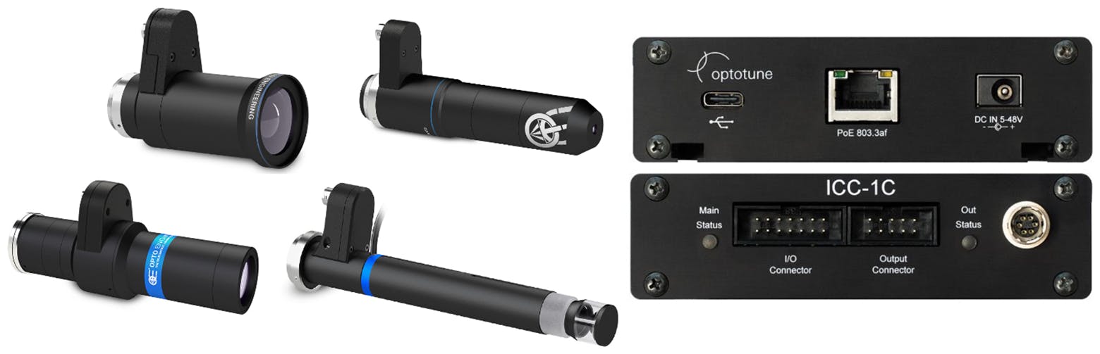 Liquid Lenses are Integrated into Standard, Hole Inspection, Boroscopic, and Telecentric Lenses for Remote Focus Control, With Multiple Control Interfaces Available.