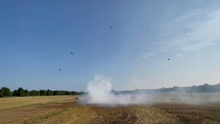 Figure 1: Autonomous drones capture images of a smoke plume over time.
