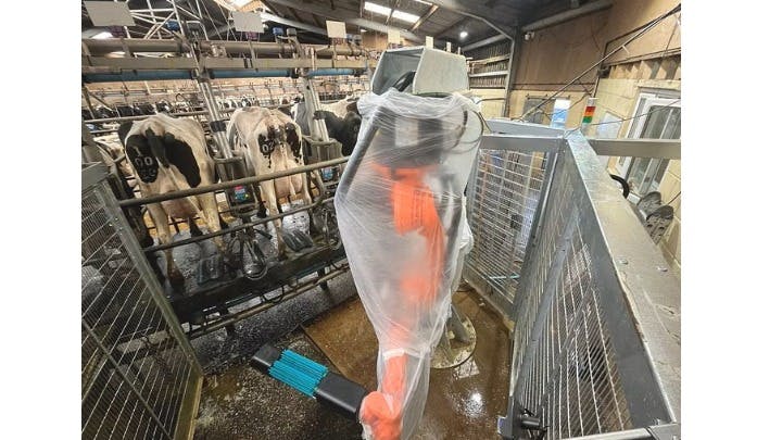 Fisher Smith developed a robotic system that automatically inspects and cleans each cow as they rotate through the milking carousel.