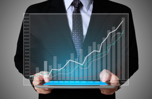 hand touch screen graph on a tablet