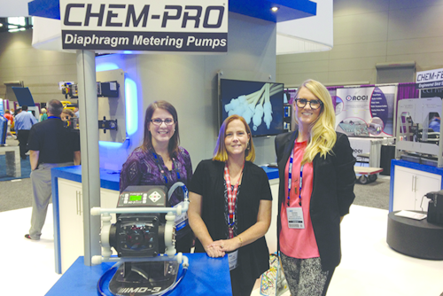Editor Lori Ditoro and Contributing Editor Robyn Tucker with industry friend Shawn Yourd at the Blue-White booth during the American Water Works Association Annual Conference & Exhibition
