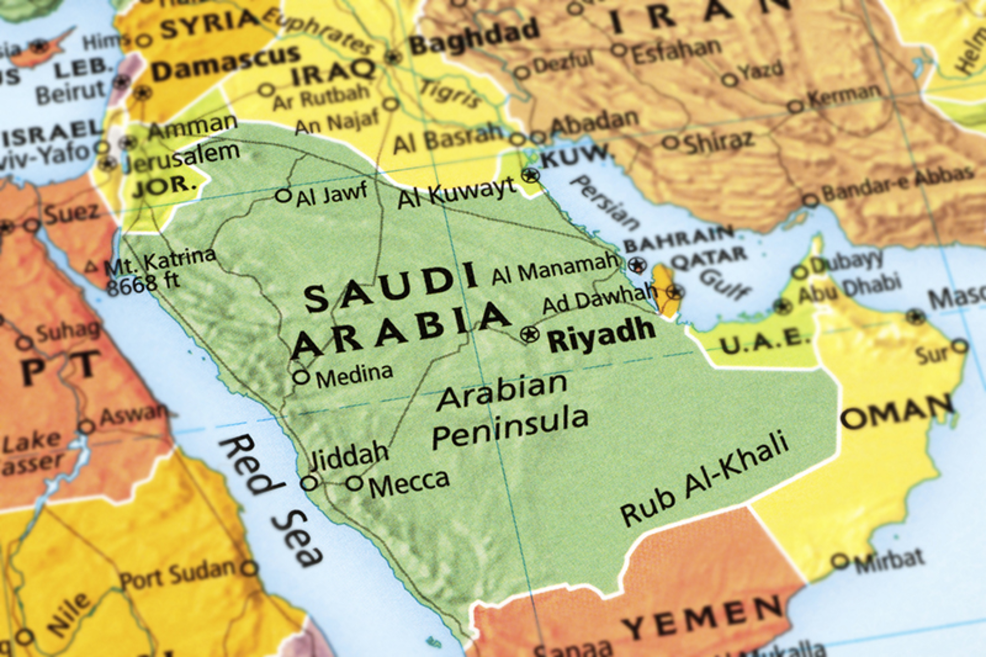 Map of Saudi Arabia.