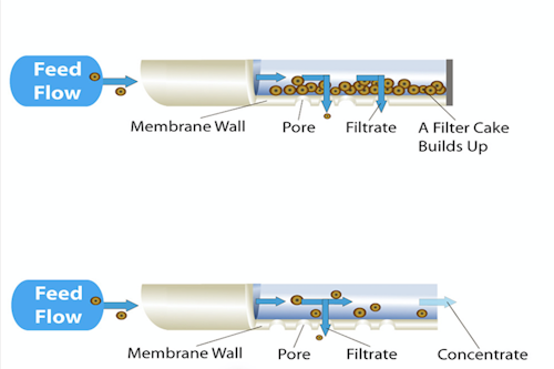 Comparison of cross-flow vs. dead-end ultrafiltration. All images courtesy of 3M.