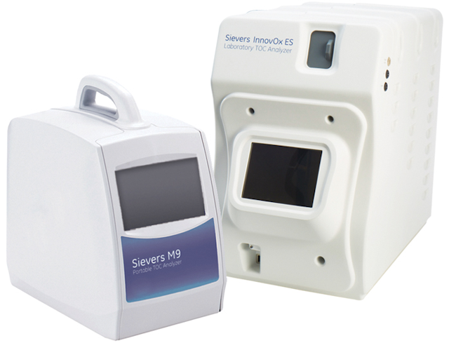 Sievers M9 Portable TOC Analyzer designed for rapid, sensitive and selective organics monitoring for continuous and grab samples and Sievers InnovOx Laboratory TOC Analyzer capable of a broad range of organics monitoring. Courtesy of Suez Water Technologies & Solutions