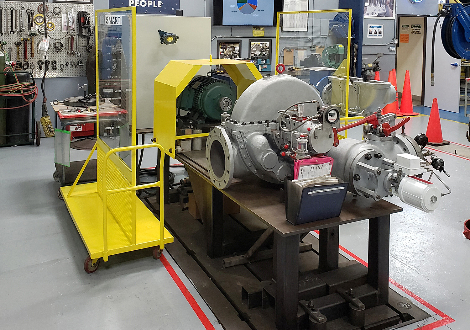 A refurbished small steam turbine before being connected up to the test stand