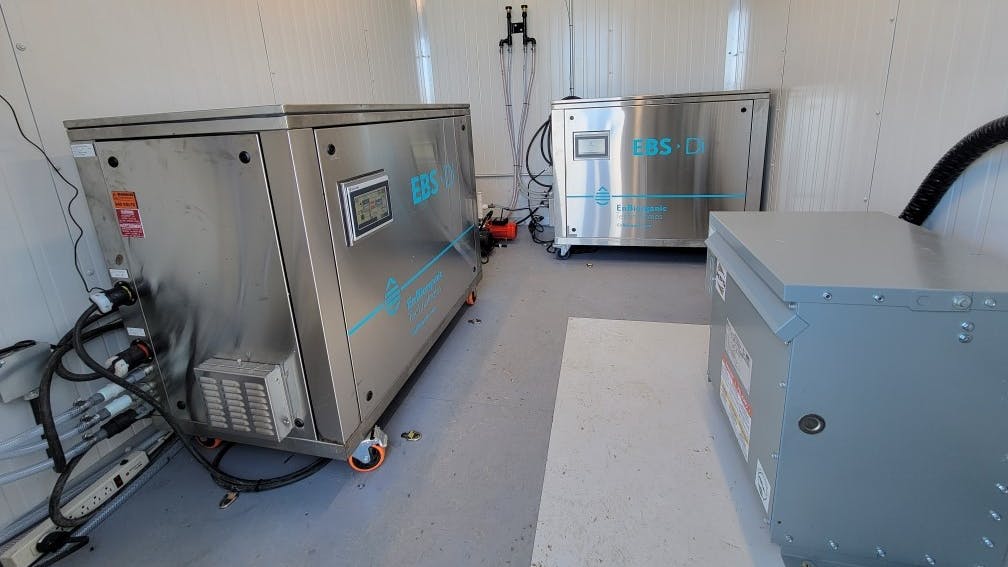 The EBS-Di system is a microbial generator and dispensing unit that differs from traditional bioaugmentation because it is capable of autonomously and continuously generating and dispensing up to 720 litres of active state microbiology each day.