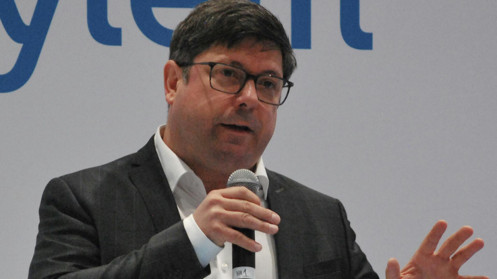 Martin Bureau speaks during Monday's presentation at WEFTEC.