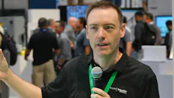 Eric Barnes discusses Schneider Electric's TeSys motor control device during a presentation at the company's booth on Tuesday at WEFTEC 2024. Eric Barnes discusses Schneider Electric's TeSys motor control device during a presentation at the company's booth on Tuesday at WEFTEC 2024.