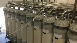 Hydro Reserve’s ultra-filtration system operating inside a facility, filtering wastewater through advanced membrane technology. Hydro Reserve’s ultra-filtration system operating inside a facility, filtering wastewater through advanced membrane technology.