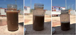Left: Feed sample immediately at collection. Center: natural gravity settlement after 10 minutes. Right: natural gravity settlement after 30 minutes. Left: Feed sample immediately at collection. Center: natural gravity settlement after 10 minutes. Right: natural gravity settlement after 30 minutes.