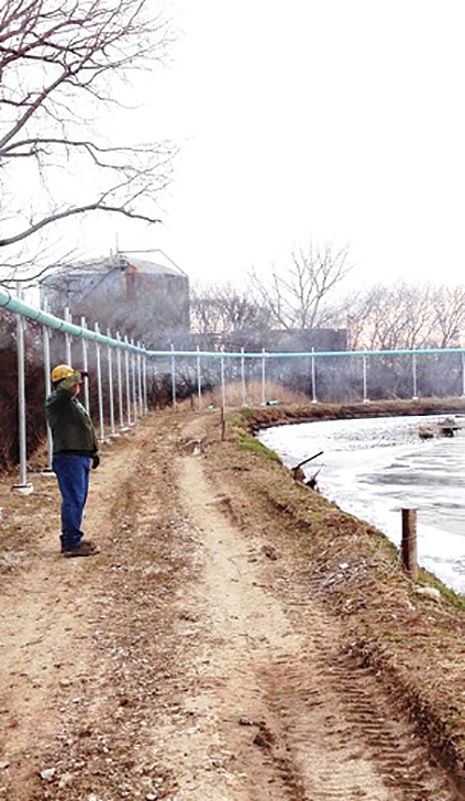 A smoke test being performed at a wastewater lagoon.