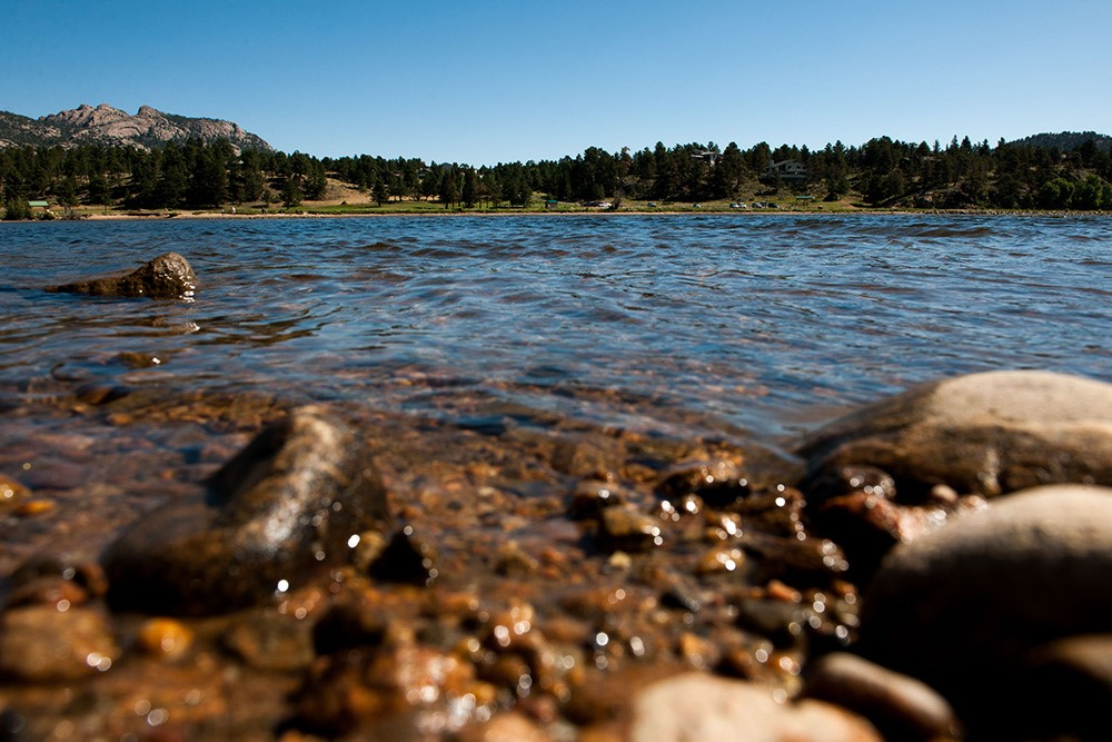 A lake in the mountains.