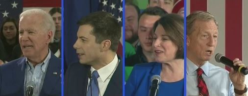 Joe Biden, Pete Buttigieg, Amy Klobuchar and Tom Steyer discussed infrastructure at the Moving America Forward forum in Las Vegas, Feb. 16.