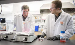 Lew Semprini, left, and Mitchell Rasmussen in the lab where groundwater-purifying hydrogel beads are made. Lew Semprini, left, and Mitchell Rasmussen in the lab where groundwater-purifying hydrogel beads are made.