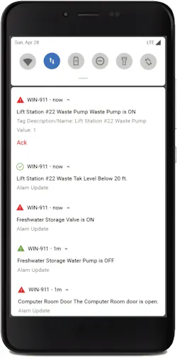 The WIN-911 remote monitoring software can be accessed via a mobile app for truly remote monitoring. The WIN-911 remote monitoring software can be accessed via a mobile app for truly remote monitoring.