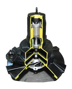 Cutaway of a Tsurumi TRN submersible self-aspirating aerator, designed for aeration and mixing of wastewater. Cutaway of a Tsurumi TRN submersible self-aspirating aerator, designed for aeration and mixing of wastewater.