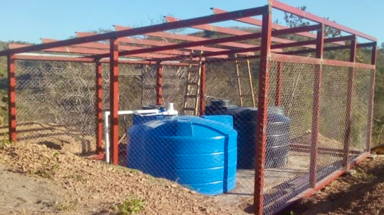 Two 1,250-gallon (5,000L) water storage tanks installed at an elevation of over 1,000 ft. (300 m). The tanks are fully chlorinated and emptied and refilled on a daily basis.