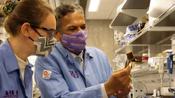 Researchers Vinayak Dravid and Stephanie Ribet examine their phosphate elimination and recovery substrate. Researchers Vinayak Dravid and Stephanie Ribet examine their phosphate elimination and recovery substrate.