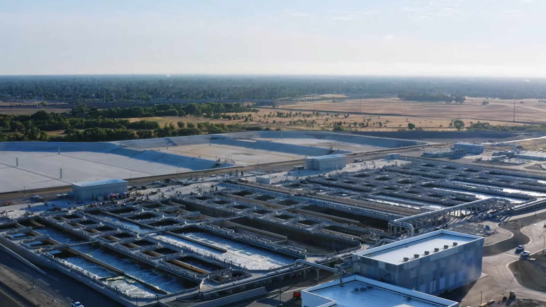 An aerial shot of the district's wastewater treatment facility, provided in its video news release.
