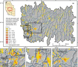 Map showing the hydrographic basin boundaries and predicted average population density. Map showing the hydrographic basin boundaries and predicted average population density.