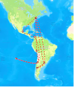 My route of Latin America, made on TravelBoast application My route of Latin America, made on TravelBoast application