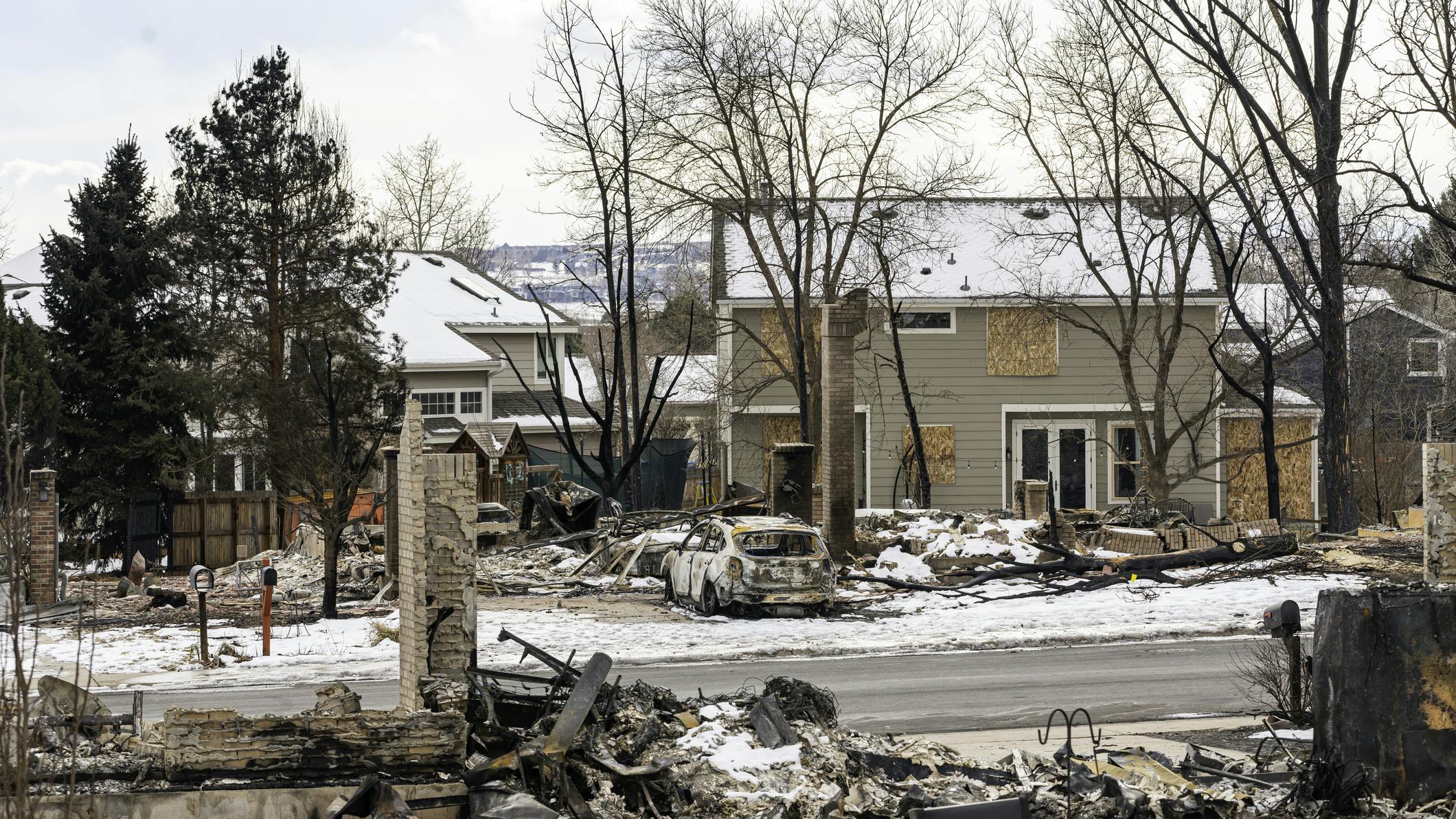 The aftermath of the high winds and flames of the Marshall Fire