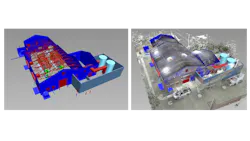3D Point Scan (left); and 3D CAD Model Created from the Scan (right) (Photo credit: Brown and Caldwell). 3D Point Scan (left); and 3D CAD Model Created from the Scan (right) (Photo credit: Brown and Caldwell).