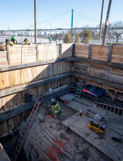 Looking down one of the gate shafts during construction of The Grand Connection diversion tunnel in Detroit, Michigan. Looking down one of the gate shafts during construction of The Grand Connection diversion tunnel in Detroit, Michigan.