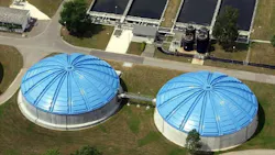 A fiberglass-reinforced plastic dome covering system spanning 120 feet. A fiberglass-reinforced plastic dome covering system spanning 120 feet.