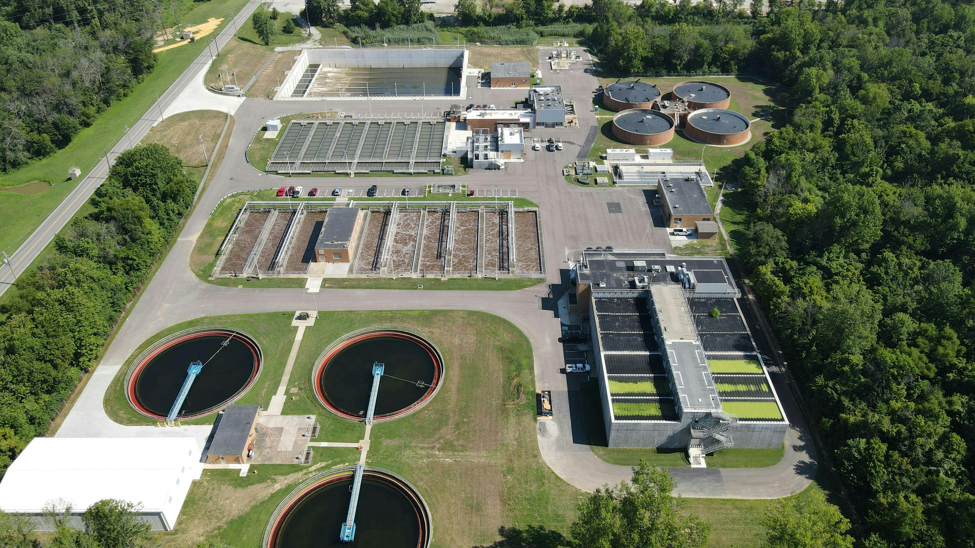 An aerial view of the Evansville West Wastewater Treatment Plant.