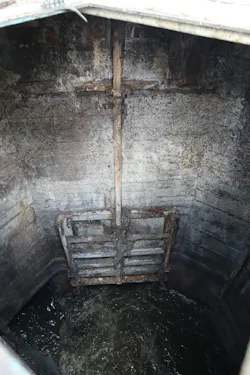 An example of cracks forming in concrete structures due to wear and corrosion in a wastewater treatment plant. An example of cracks forming in concrete structures due to wear and corrosion in a wastewater treatment plant.