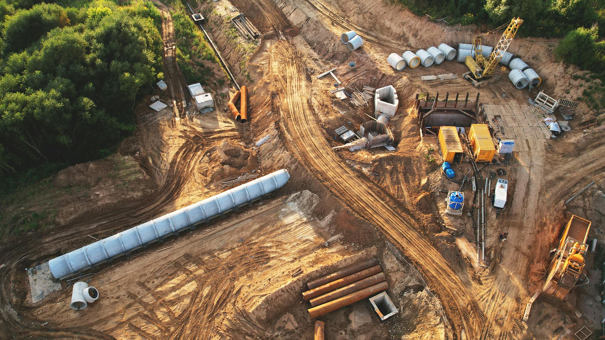 Concrete sewer pipes for laying external sewage system at construction site