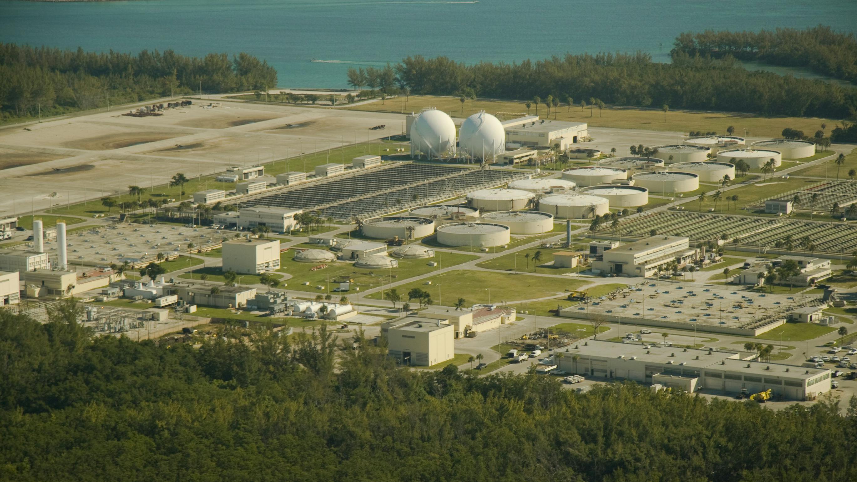 Aerial view of the Municipal wastewater treatment plant in Miami, Florida
