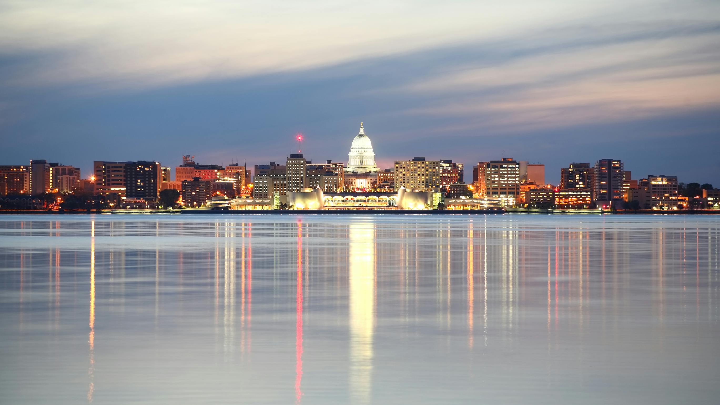 Skyline of Madison Wisconsin at dusk
