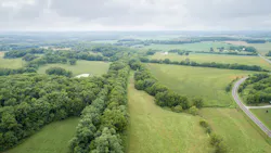 Aerial view of Katy Trail shaded by trees near Pilot Grove, Missouri Aerial view of Katy Trail shaded by trees near Pilot Grove, Missouri